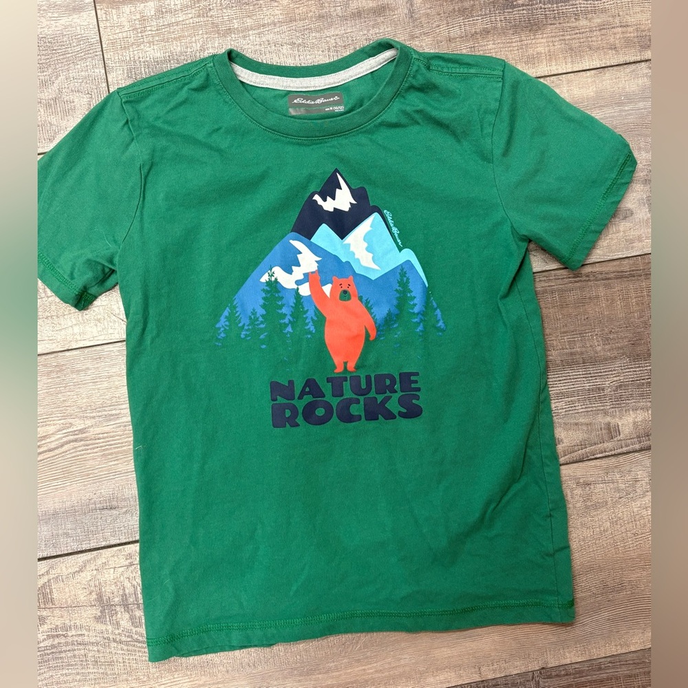 Eddie Bauer Green 'Nature Rocks' Graphic Tee with Orange Bear